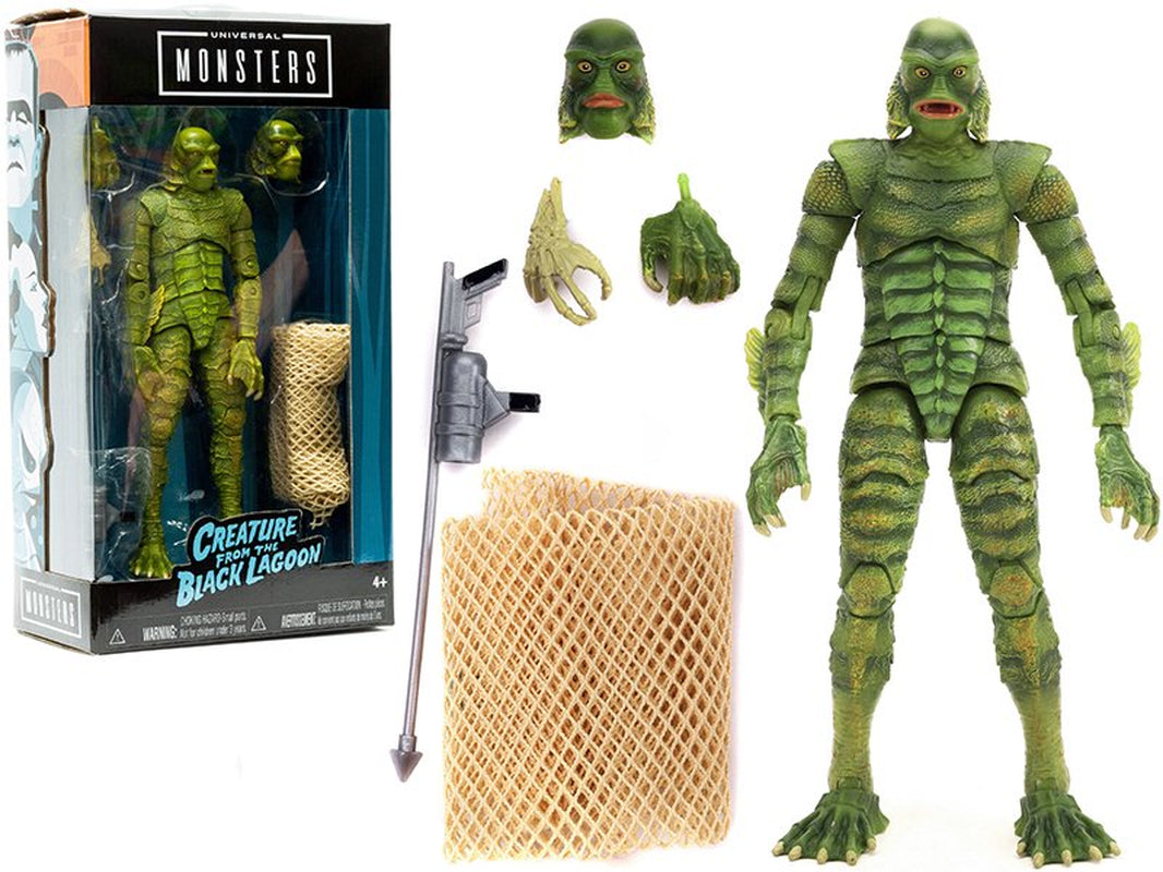 Diecast the Creature from the Black Lagoon 6.75" Moveable Figurine with Spear Gun and Fishing Net and Alternate Head and Hands "Universal Monsters" Series by Jada