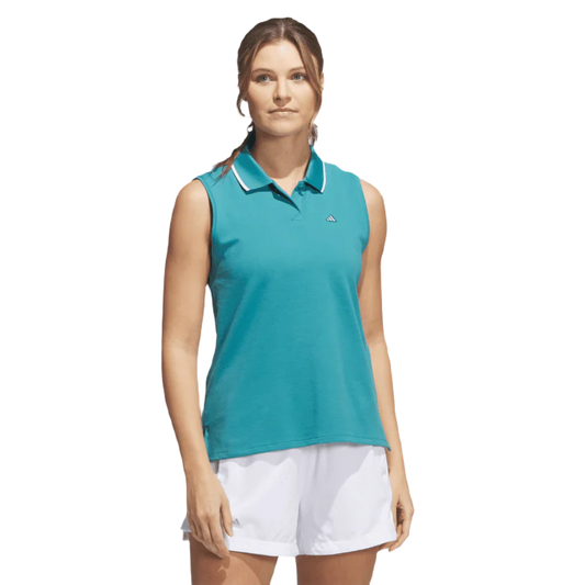 Adidas Ladies Go-To Piqué Sleeveless Golf Polo Shirt - Turquoise